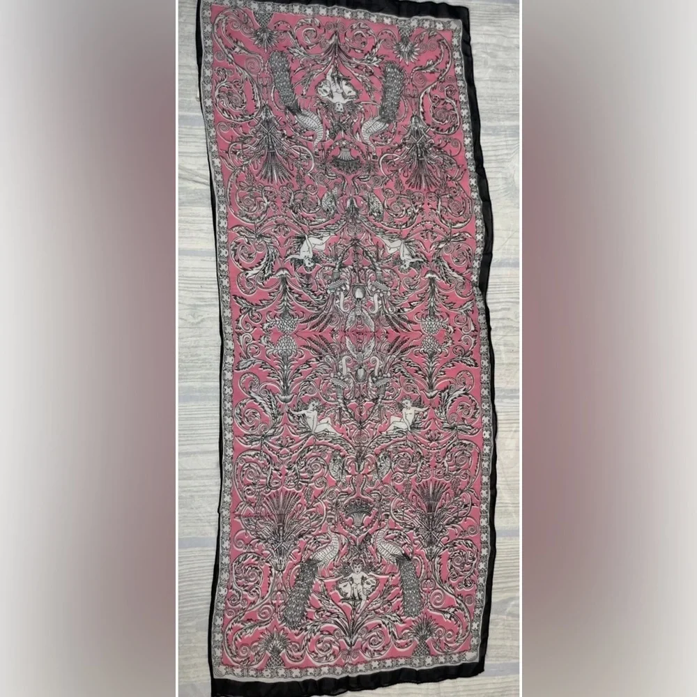 VINTAGE BABE CREATION Woman's Neck‎ Scarf Head Wrap Pink Black cherubs angels